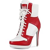 Oisbmats Women's Round Toe Stiletto High Heel Lace Up Clubwear Novelty Cross-Tied Ankle Boots