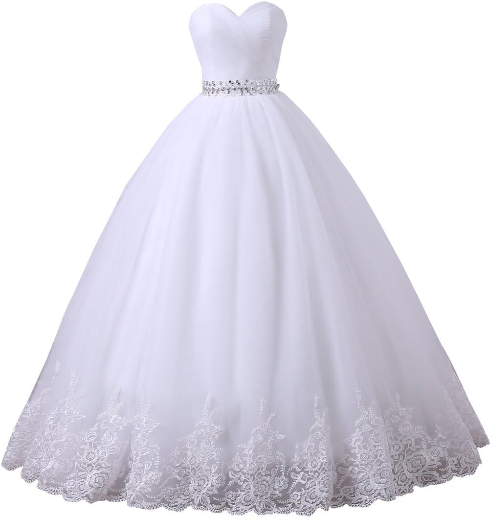 yipeishaWomen's Sweetheart A-line Wedding Dresses for Bridal-Backless Plus Size Classic Tulle Ball Gowns Applique Diamond Waist Shiny Elegant Off Shoulder Eveing Gowns 2 White