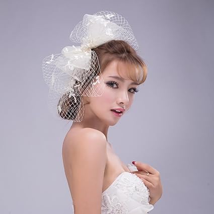 Amazon Com Gymnljy Wedding Headwear Bow Knot Veil Sequin Handmade