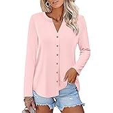 ORANDESIGNE Women’s Button Down Shirts Long Sleeve Tops Fall Tunics Ladies Button Up V Neck Tees