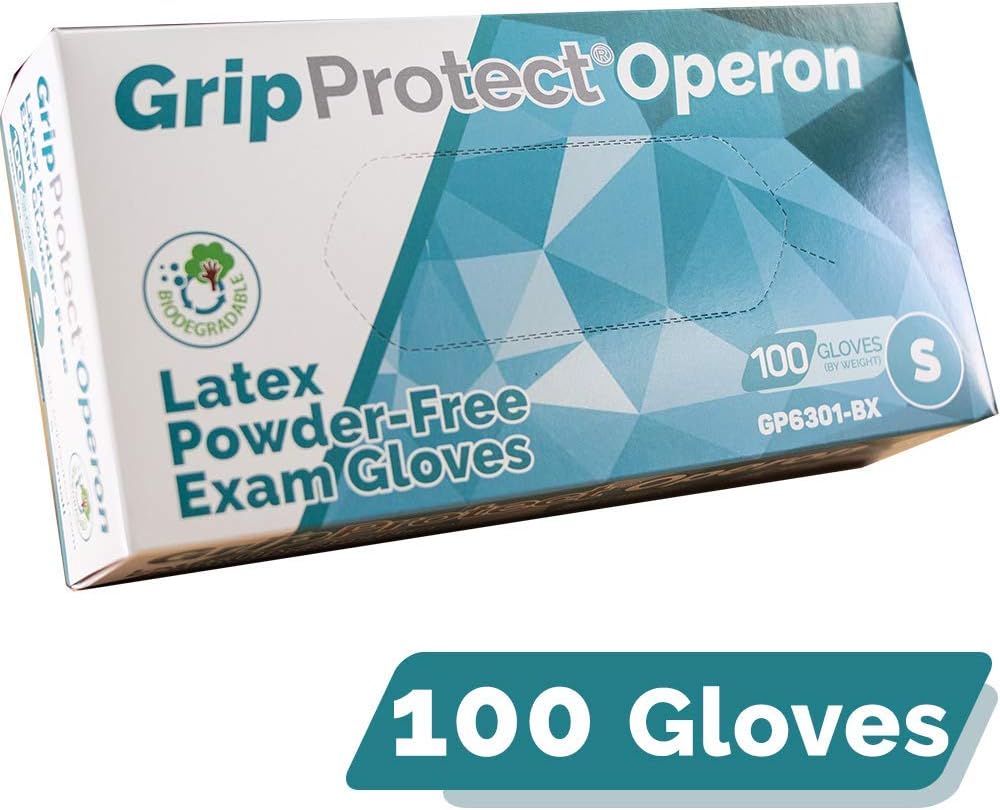 GripProtect® Operon Latex Exam Gloves, Disposable, Textured (100/Bx) (Small)