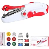 Handheld Sewing Machine, Mini Portable Tool for Adults &amp; Beginners, Red | Lightweight design supports AA‑battery cordless or 6V DC adapter wired power, ideal for quick repairs to clothes and curtains