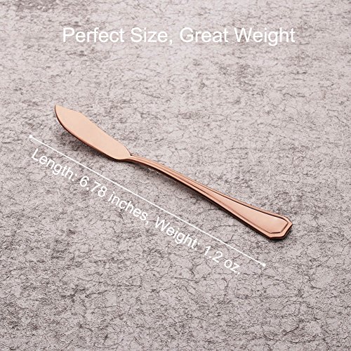 Onlycooker 7-inch 6 Piece Butter Knife Copper Flatware Silverware Set for 6 Stainless Steel Cutlery Dishwasher Safe (Rose Gold)