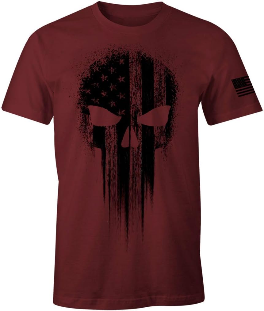 USA Military American Flag Black Skull Patriotic Men's T Shirt
