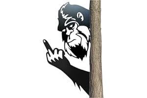 Flipping Off Bigfoot Metal Sign, 3D Funny Bigfoot Wall Art Ornament, Peeping Animal Sasquatch Tree Post Decor, Funny Middle F