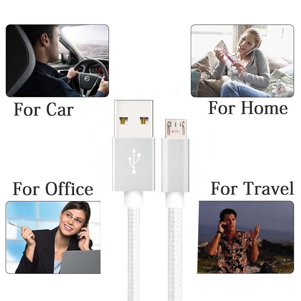 Pasway 3Pack (3ft/1m 6ft/2m 10ft/3m) Micro USB Cable Nylon Braided Sync Charging Cord Wire Universal for Android Smartphone & Tablets (Silver)