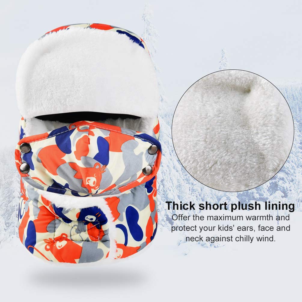 VBG VBIGER Kids Winter Trapper Hat Boys Girls Warm Windproof Hat Children Russian Trooper Hat with Removable Mask (Camo Orange)