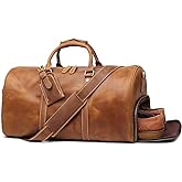 Leathfocus Leather Travel Luggage Bag with Ykk Zipper, Mens Duffle Retro Carry on Handbag (Brown)