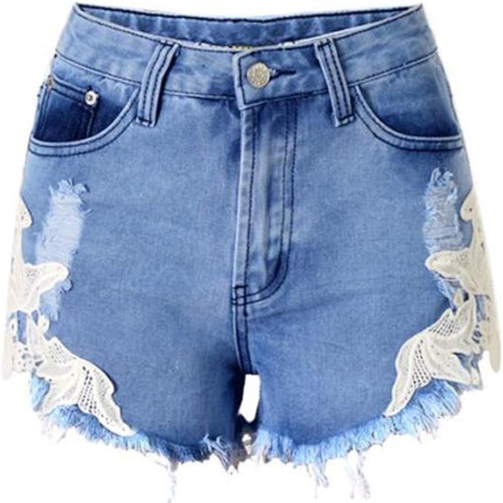 denim shorts with lace trim