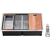 VEVOR 33 inch Kitchen Double Sink, 304 Stainless Steel Undermount Sink Drop-In Single Bowl Farmhouse Basin with Ledge &amp; Multiple Accessories, Household Dishwasher Sinks for Prep Kitchen, Bar 33"*19"