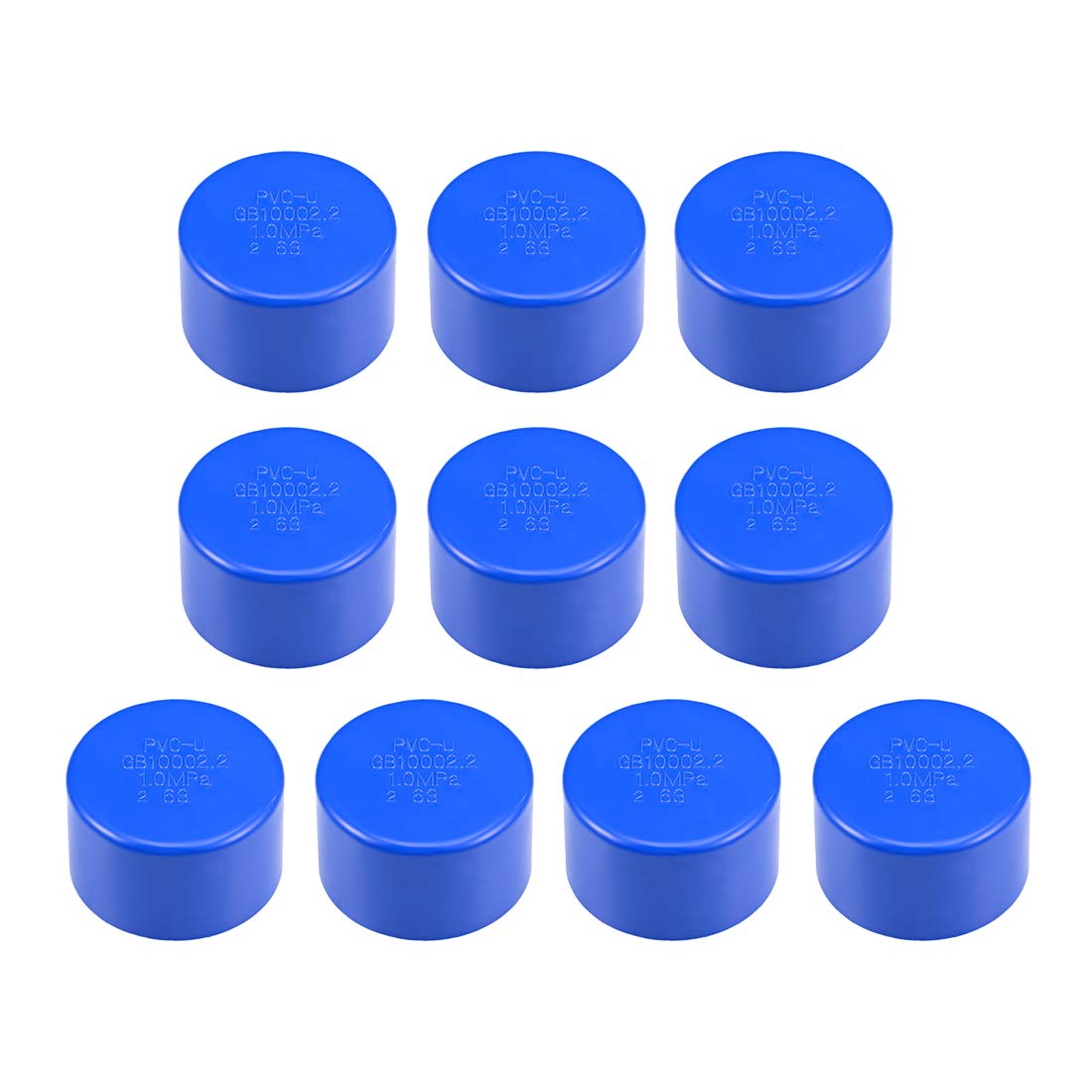 sourcing map 63mm PVC Pipe Cap Fitting, Slip End Caps DWV(Drain Waste Vent) Irrigation Swimming Pool Sound Deadening, Blue 10Pcs