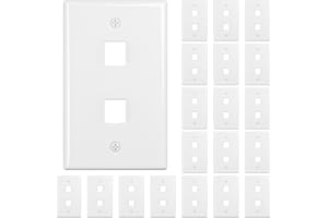 FGB 2-Port Keystone Wall Plate 20-Pack, Low-Profile Single Gang Wall Plates for RJ45, HDMI, and Coax Keystone Inserts, White