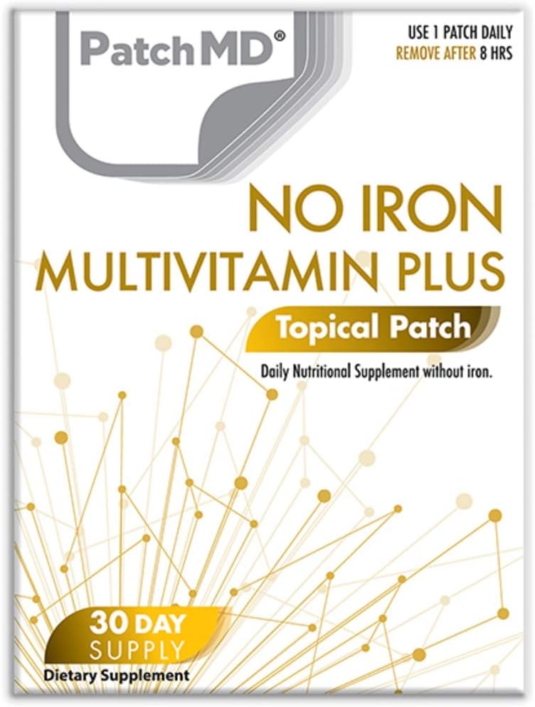 PatchMD No Iron Multivitamin Plus™ 30 Daily Topical Patches. 100% Natural. Allergy & Filler Free. High Absorption More bioavailable. Suitable for Sensitive stomachs & bariatric