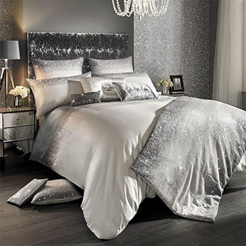 KYLIE MINOGUE GLITTER FADE SILVER SEQUINS 200 TC USA QUEEN SIZE (230CM X 220CM - UK KING SIZE) 8 PIECE BEDDING SET