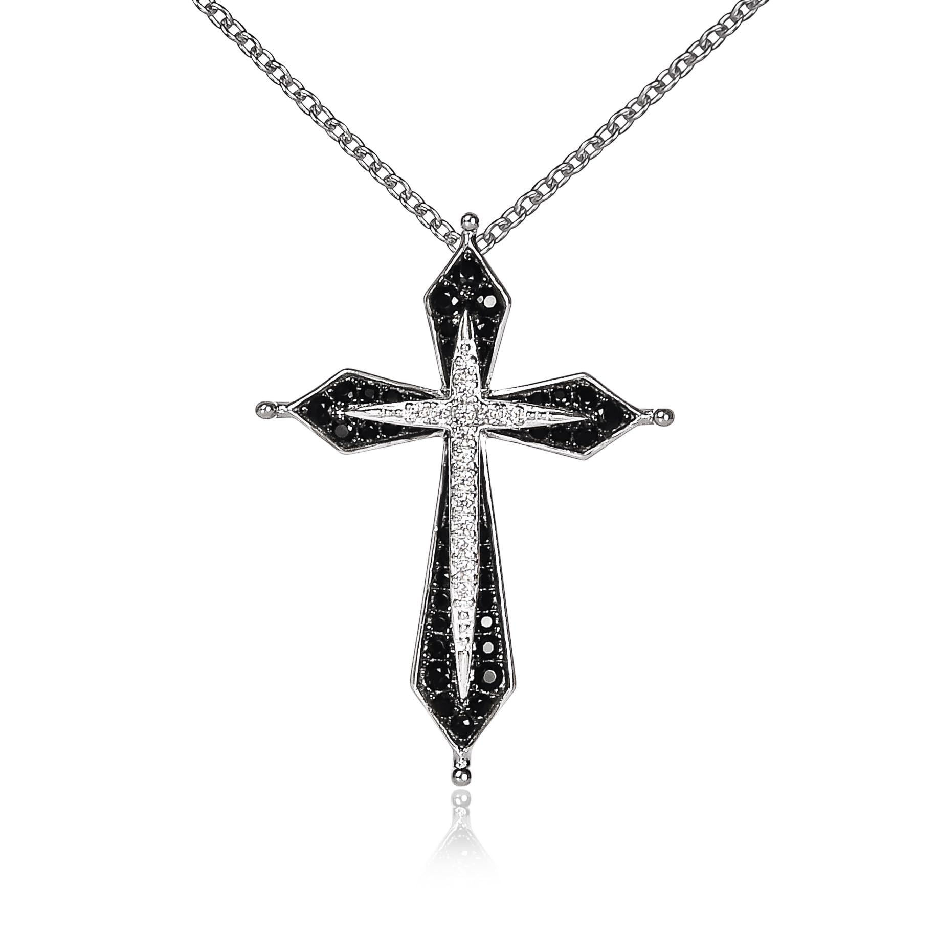 namana Black and Silver Cross Necklace for Women, 925 Sterling Silver Necklaces for Women with Black and White Cubic Zirconia Gemstones, 925 Silver Necklace with Gift Box