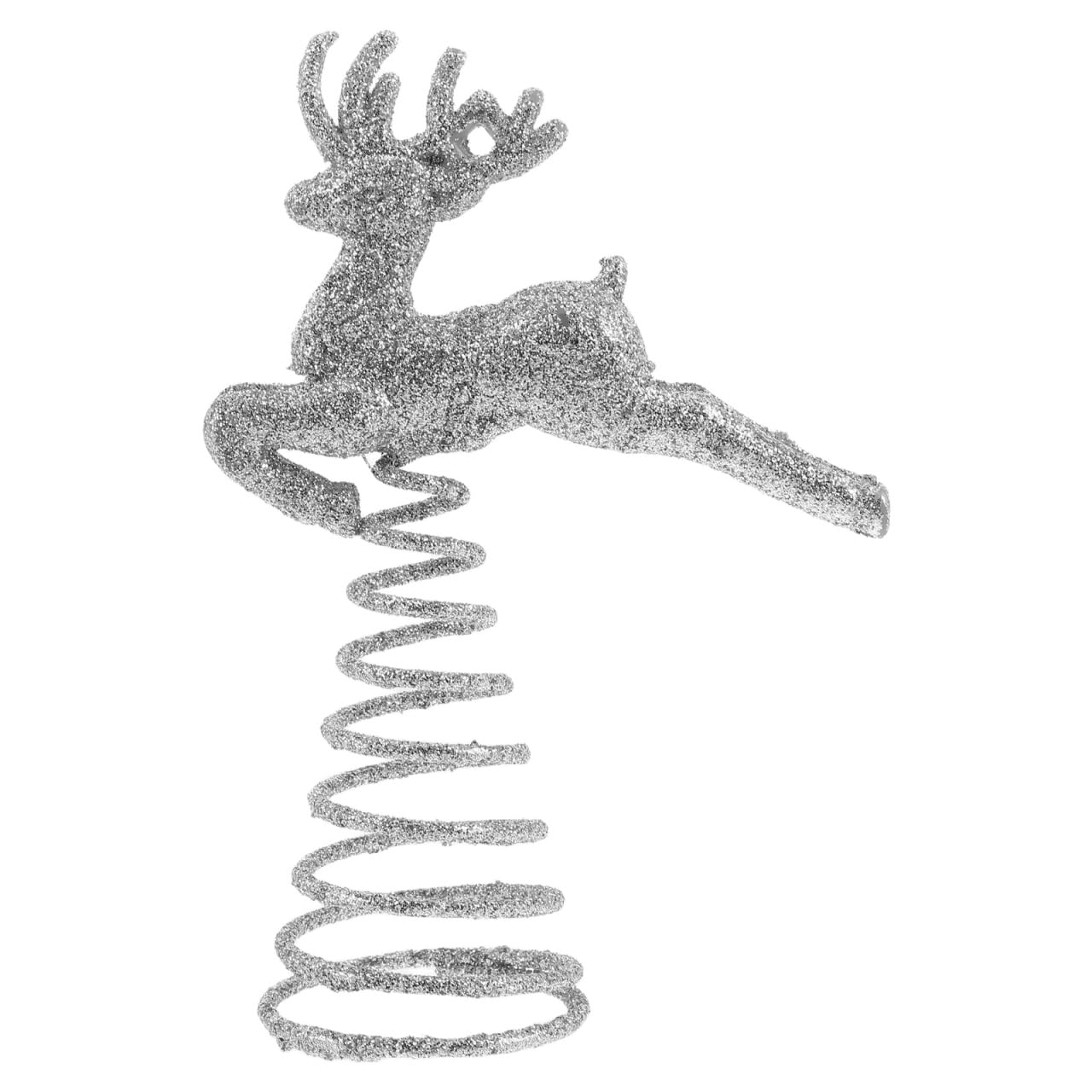 Amosfun Reindeer Christmas Tree Topper Holiday Silver Tree Decoration Glittered Reindeer Xmas Tree Topper Christmas Party Supplies