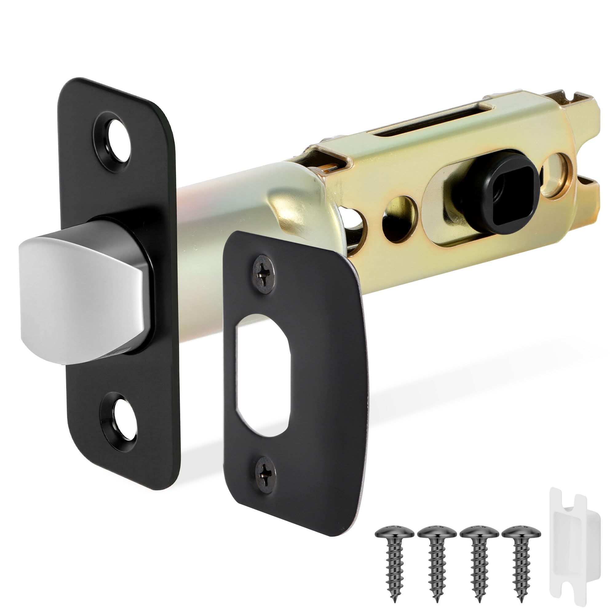 Photo 1 of 1 Pack Black Door Latch Replacement, 8mm Big Spindle Hole, 45°Turning Angle, 2-3/8'' or 2-3/4'' Backset Door Deadlatch, Stainless Steel Round Corner Door Lock Replacement Parts