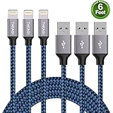 Lightning Cable，TAKAGI 3PACK 6FT iPhone Cable Nylon Braided Lightning Connector to Data Syncing Cord Compatible with and Fast Charging Cable for iPhone 7/7plus/6plus/6s/6s+/5/5s/SE, iPad (Blue)
