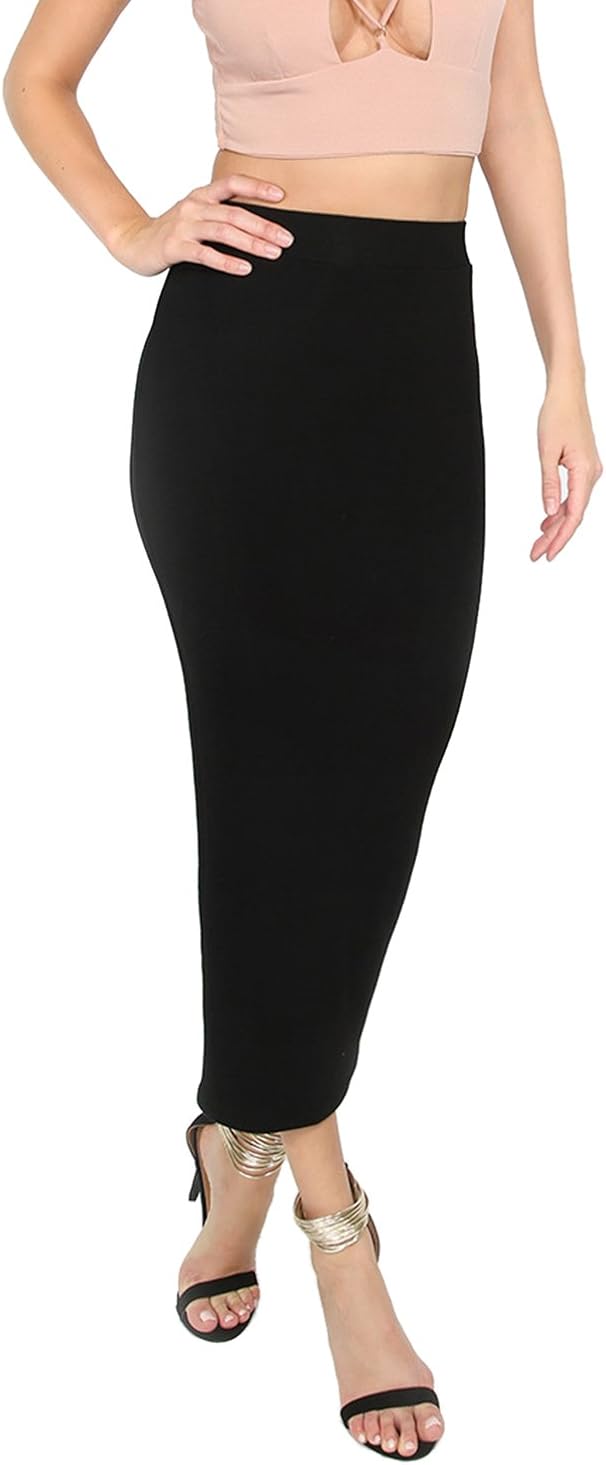 MakeMeChic Women's Solid Basic Below Knee Stretchy Pencil Skirt at  Women’s Clothing store