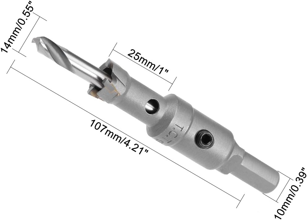 Sourcingmap Carbide Hole Saw Drill Bit, 14mm Hole Cutter for Stainless Steel Alloy Cast Iron Copper Metal Sheet, with Limit Step - Image 3