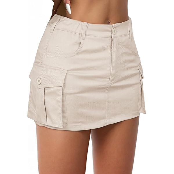 SCKTOO Womens Cargo Skirts Y2K Casual Button Slim Fit Low