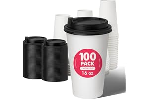 RACETOP Coffee Cups with Lids 16 oz 100 Pack, Disposable Paper Cups with Lids, To Go Hot Cups for Home/Office