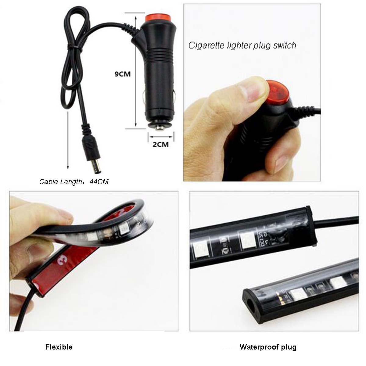 Lononvie Car Interior Lighting Kit Sound Sensor Light,4pcs 8 Color 48LED light,Strip Atmosphere Decorative for Car With Music Sound Active Function and IR Remote Control