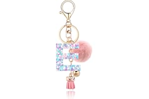 OKAICEN Resin Alphabet Initial Letter Keychain Keyring for Women Purse Handbags With Fur Ball Pom
