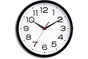 DAXSMY Wall Clock Silent Non-Ticking Modern Clock Battery Operated 8 Inch Small Classic Analog Decorative for Kitchen, Living Room, Office, Bedroom, Bathroom (Black)