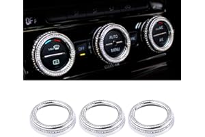 CARFIB Car Interior Bling Accessories for VW Volkswagen Arteon Atlas CC e-Golf Golf Alltrack Golf R Passat Tiguan AC Knobs Control Decals Stickers Cover Parts Men Women Zinc Alloy Crystal Silver 3Pcs