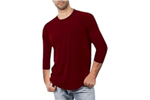 3/4 Sleeve Shirt for Men Solid Color Crew Neck Baseball T-Shirts Casual Loose Fit Tees Three Quarter Sleeve T Shirts