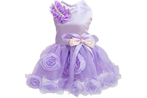 IZEFIA Dog Dress Luxury Puppy Skirt Clothes Princess Dresses Wedding Evening Tutu Skirt Rose Flower Bowknot Dresses for Small Dog Girl S Purple