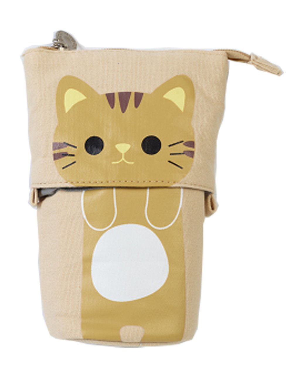 iSuperb Stand Pencil Case Transformer Canvas Pen Bag Holder Pouch Funny Cute Make Up Bag 19x12.5x7.5cm (Khaki)