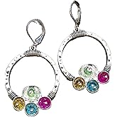 coadipress Handmade Boho Hoop Earrings for Women Creative Bohemia Tribal Ethnic Antique Silver Colorful Crystal Dangle Drop Statement Earrings Jewelry Gifts