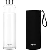 LETREEN Glass Water Bottle 32 oz, Borosilicate Glass Water Bottle with Neoprene Sleeve, BPA-Free Leak Proof Reusable for Hot Cold Drinks, Work, Gym, Home, Sports