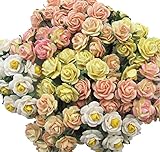 100 pcs mini Rose mixed Yellow color Mulberry Paper Flower 10 mm scrapbooking wedding doll house supplies card, Products From Thailand By...RATREE SHOP
