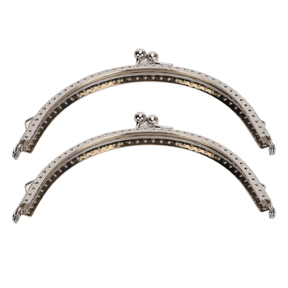 Metall Geldbörse - 2 Stück Metall Geldbörse Rahmen Silber Kuss Verschluss Schloss Retro Halbkreis Geprägter Griff 15cm