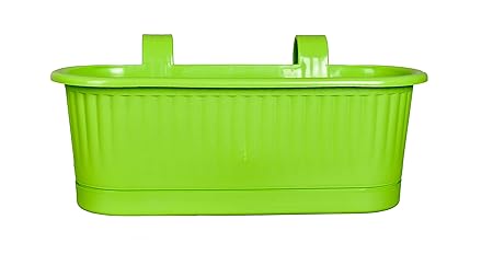 (1 Pcs) | Railing Planters for Balcony Home Garden | Railing Pots for Plants Balcony | Railing Planters Plastic | Railing Pots | Railing Planter with Tray (Green)