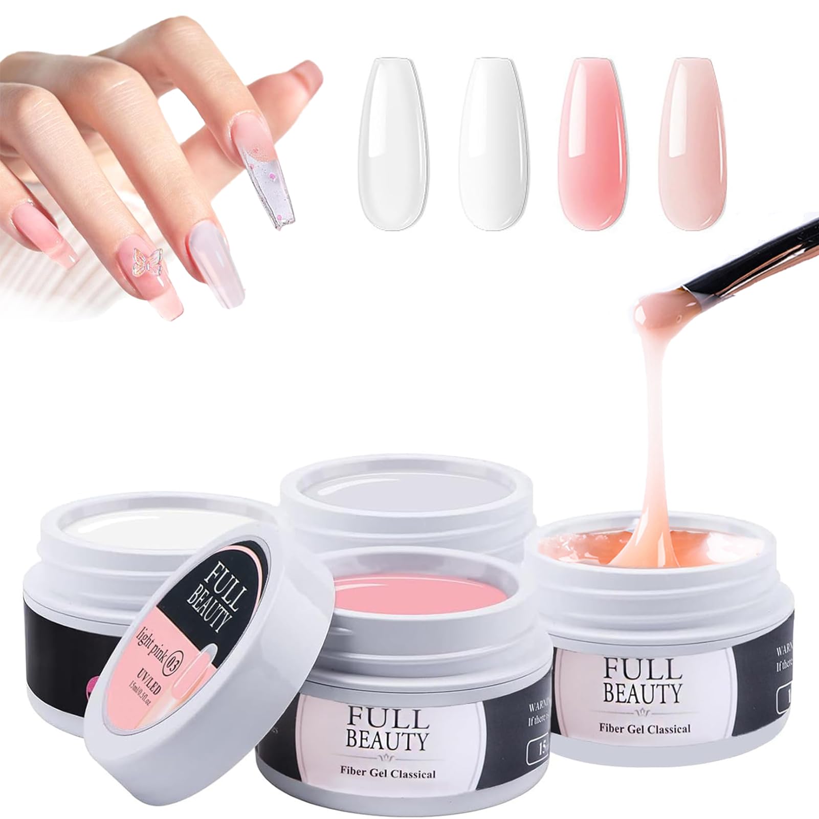 LED UV Nail Strengthener - 4pc Builder Gel Extension & Repair Kit - 15ml for Nail Extensions