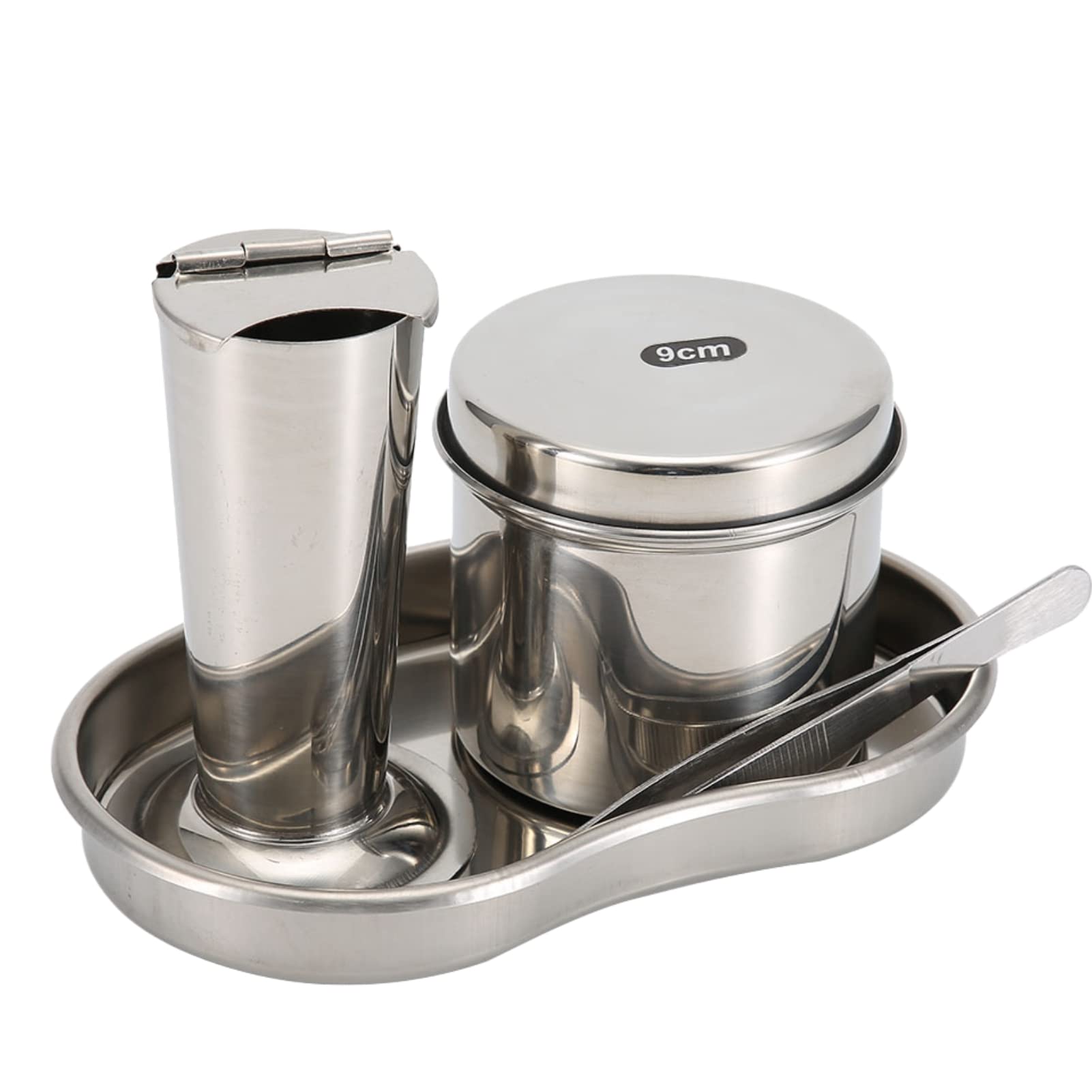 Tattoo Disinfection Kit, Stainless Steel Durable Sterilizer Tool Kits, 4 Pieces Fully Equipped Disinfection Kit Inclued Tweezers Tattoo Tray Cleaning Barrel Tattoo Sterilization Tank (M)