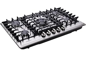 DELITIAN 30 Inch Gas Cooktop Built-in 5 Burners Stainless Steel Gas Stovetop LPG/NG Convertible Dual Fuel Gas Hob DT5703