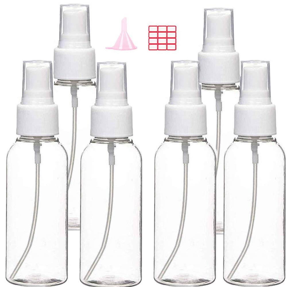 Plastic Spray Bottles Set, 6 Pack 2oz Portable Empty Leak Proof Refillable Clear Fine Mist Mini Travel Bottle for Cleaning, Gardening, Travel, Essential Oils, Cosmetic, Plantys, Perfumes : Beauty