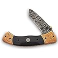 Limited Edition Custom Handmade Damascus Steel Folding Knife - Beautiful Camel Bone Handle with Damascus Steel Bolsters (Dark)
