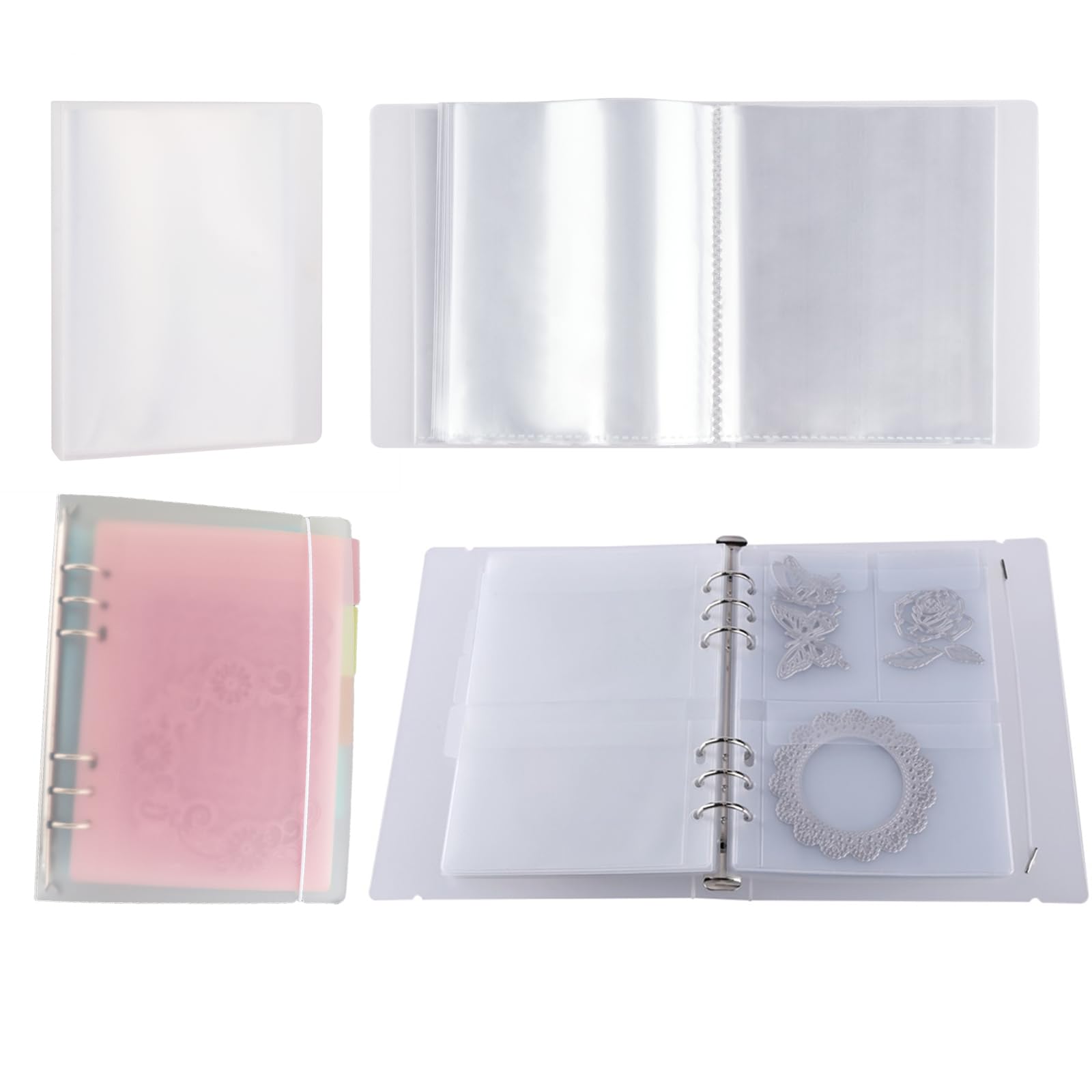 OTCRAFT 2 Set A5 6 Ring and A6 Clear Stamps Storage Embossing Folder Storage Photo Storage Album Seal Bags Storage Keeper Cards Folder Storage Bag for DIY Scrapbooking Arts Crafts Collecting Bags