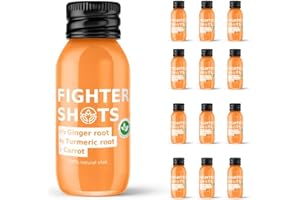 Fighter Shots Ginger Turmeric and Carrot Shots (Vegan/12x60ml) | Fresh & Fiery Ginger Shots for Immune Support | Boosts Energy | 100% Natural/No Nasties | Rich in Antioxidants | Packed with Vitamin C