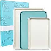 Spmarkt 3-Pack Blue Ceramic-Coating Baking Sheet Pans, PFOA/PFOS/PTFE-Free Nonstick Cookie Sheet Trays, 0.8mm Thick Heavy Duty, with Diamond Texture, Replacement Toaster Oven Tray for Everyday Baking