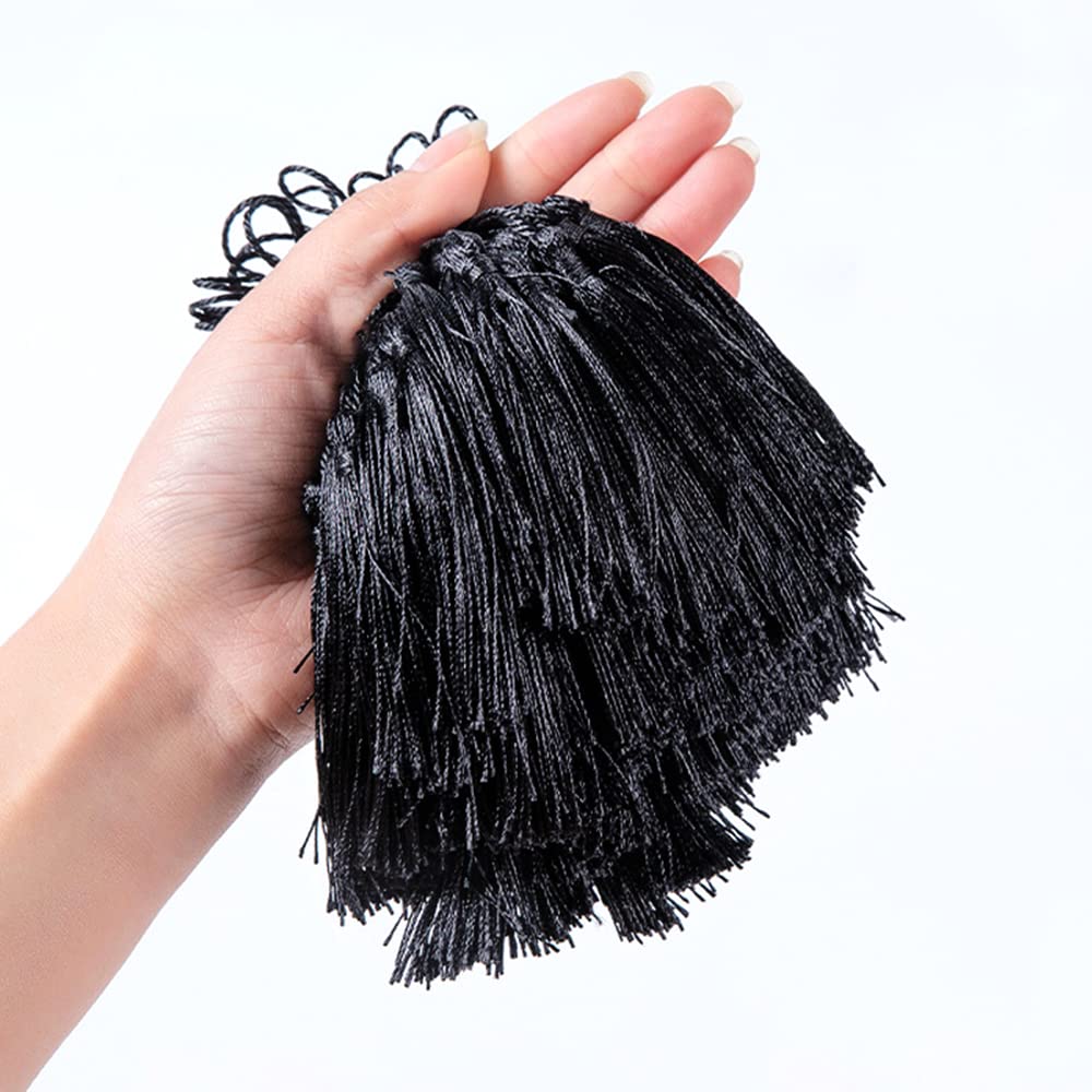 Pack of 50 Handmade Silky Mini Tassels, Colourful Tassel Bookmarks, Straight Tassels Pendant with Ropes Loop for Jewellery Making, DIY Craft Accessories, Bags, Bookmarks, Souvenirs, Black