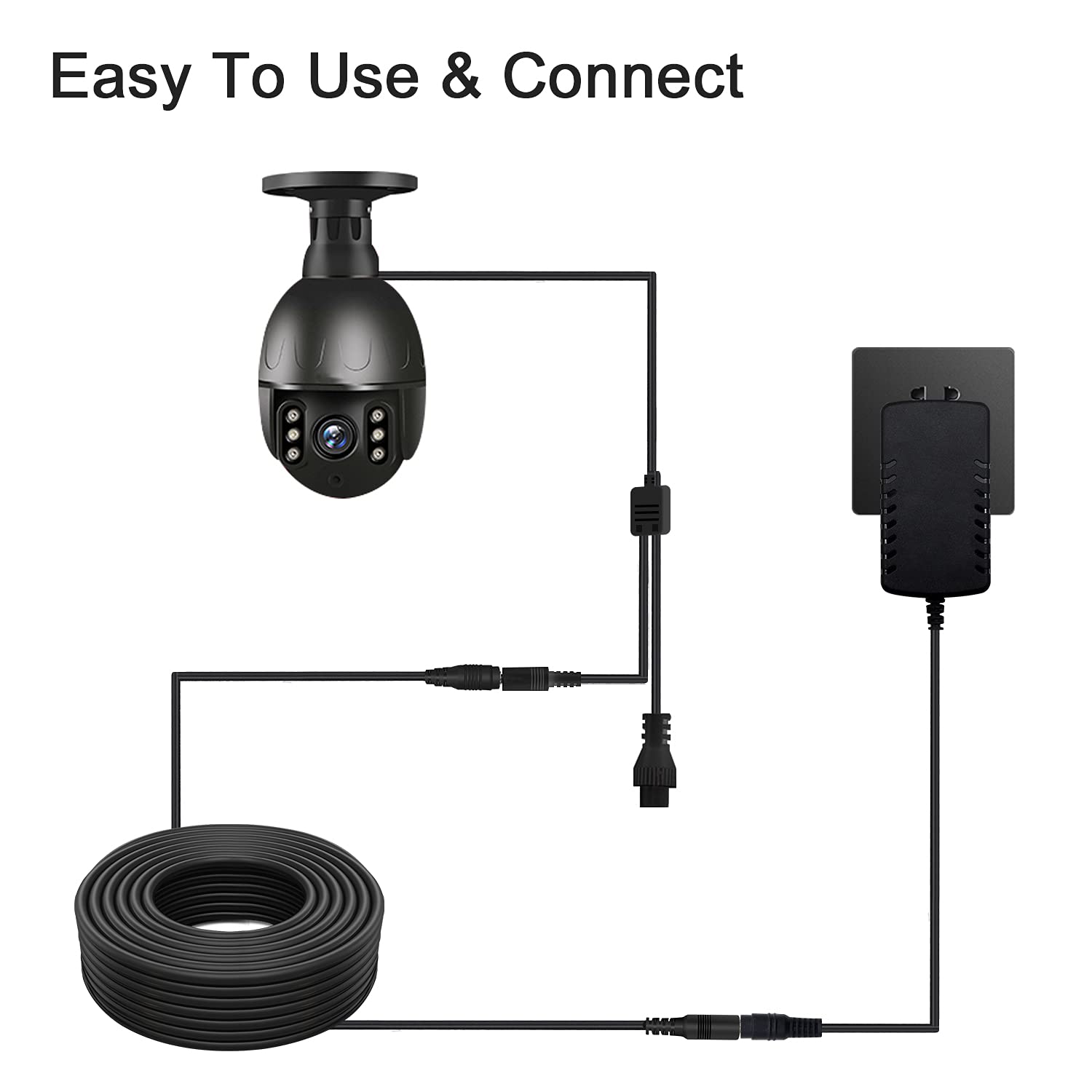 DC Power Extension Cable 33ft 2.1mm x 5.5mm Compatible with 12V DC Adapter Cord for CCTV Security Camera IP Camera Standalone DVR (5.5mm DC Plug 33ft Black)