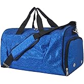 NGIL Glitter Cheers Sports Gym Duffel with Shoe Compartment and Small Carry on Travel Tote Bags for Women, Gym bag, Overnight bags for Women, Cheer Bag (Glitter-Royal)