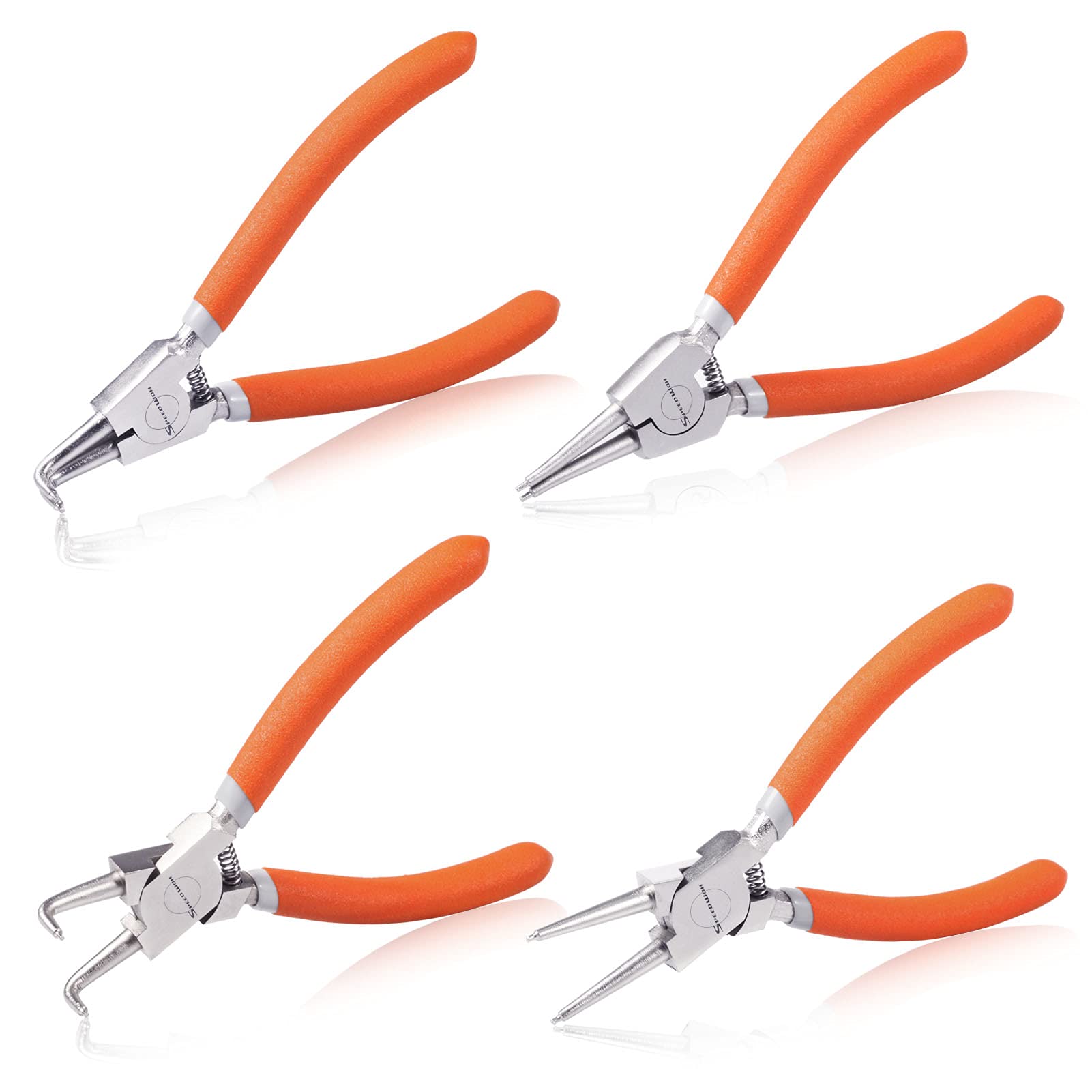 SPEEDWOX 4 Pcs Snap Ring Pliers Set, 6-Inch Internal External Circlip Pliers Kit, Tip Diameter 1.25mm, Precision Retaining Ring Pliers, Straight and Curved Jaws for Ring Remover Retaining